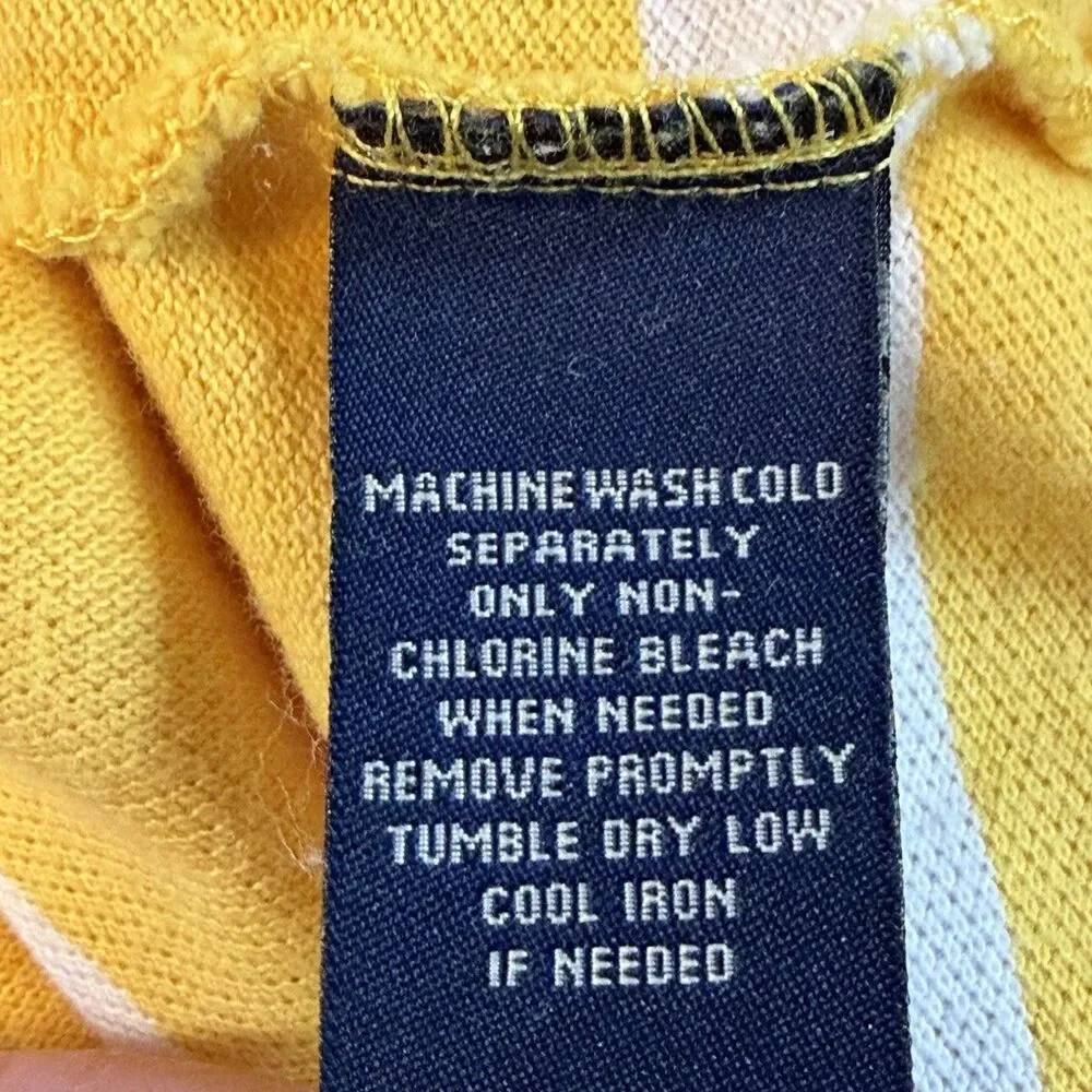 Polo Jeans Co Ralph Lauren Polo Shirt Mens L Yellow White Striped RL Flag Logo